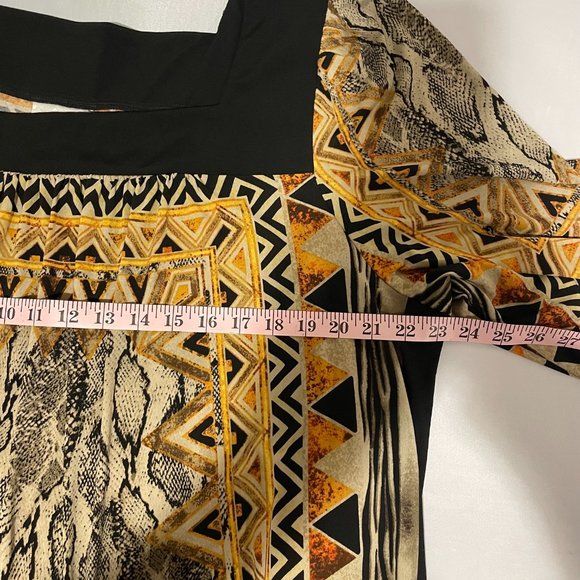 Dress Barn Top Blouse Woman Size 18/20 Stretch Short 3/4 Sleeve Black & Gold - Picture 10 of 11